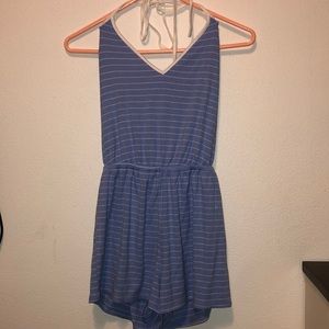 Forever21 blue and white stripe romper